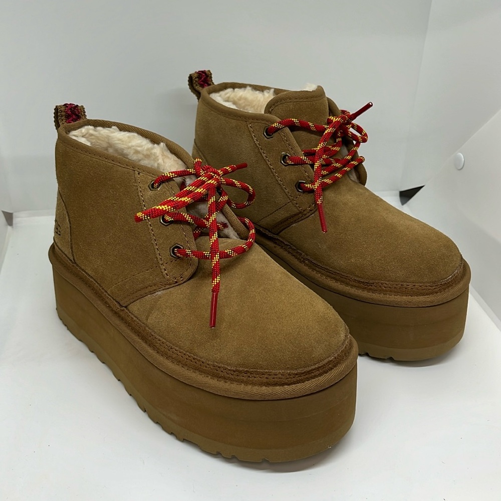 UGG Tan Platform Boots with Red Laces